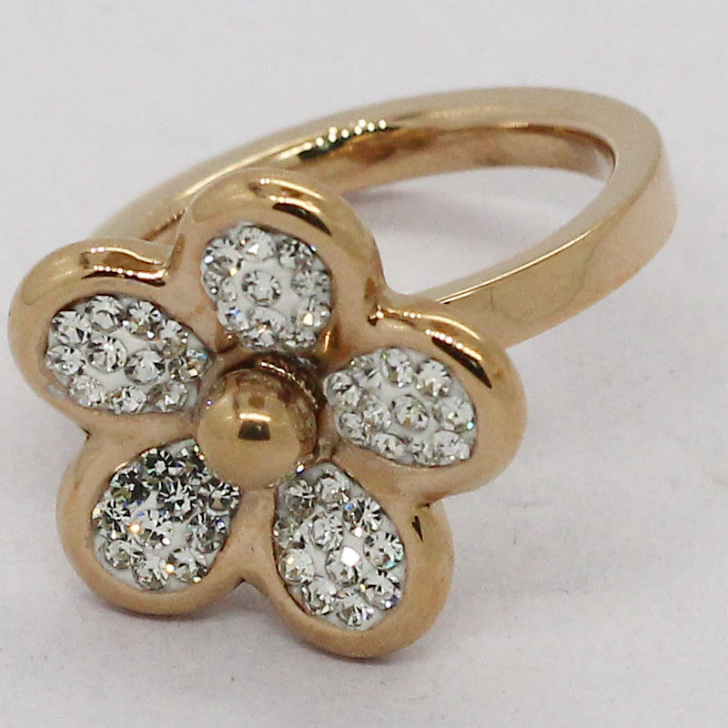 玫瑰金粘钻戒指，时尚潮流戒指，不锈钢饰品定制