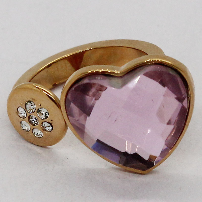 幸运心型玻璃石戒指 玫瑰金时尚戒指 环保不锈钢戒指