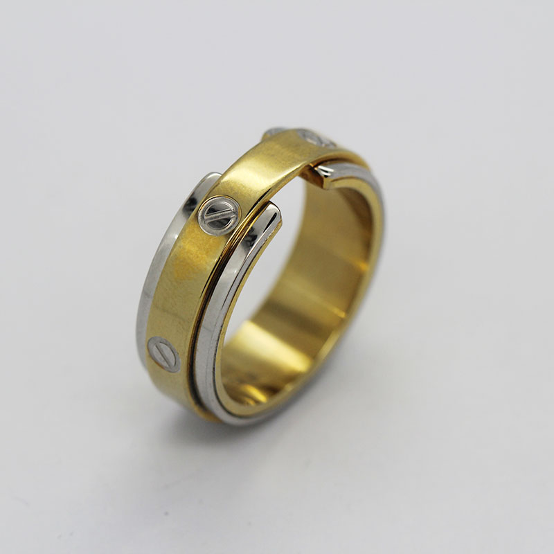 镀金螺纹戒指。双层不锈钢戒指，不锈钢饰品订制