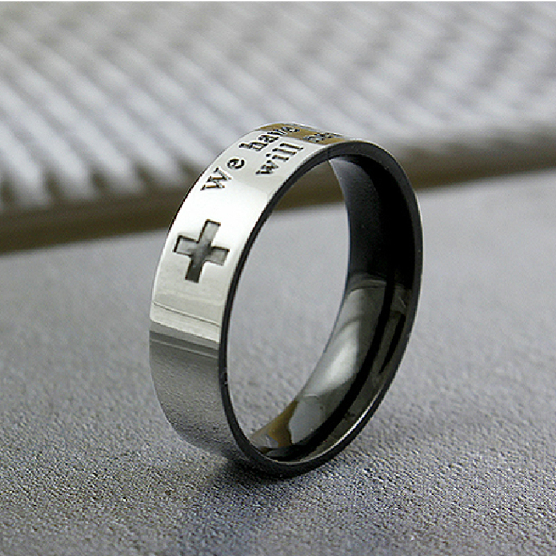 圣经十字戒指，刻字钛钢戒指，不锈钢饰品定制